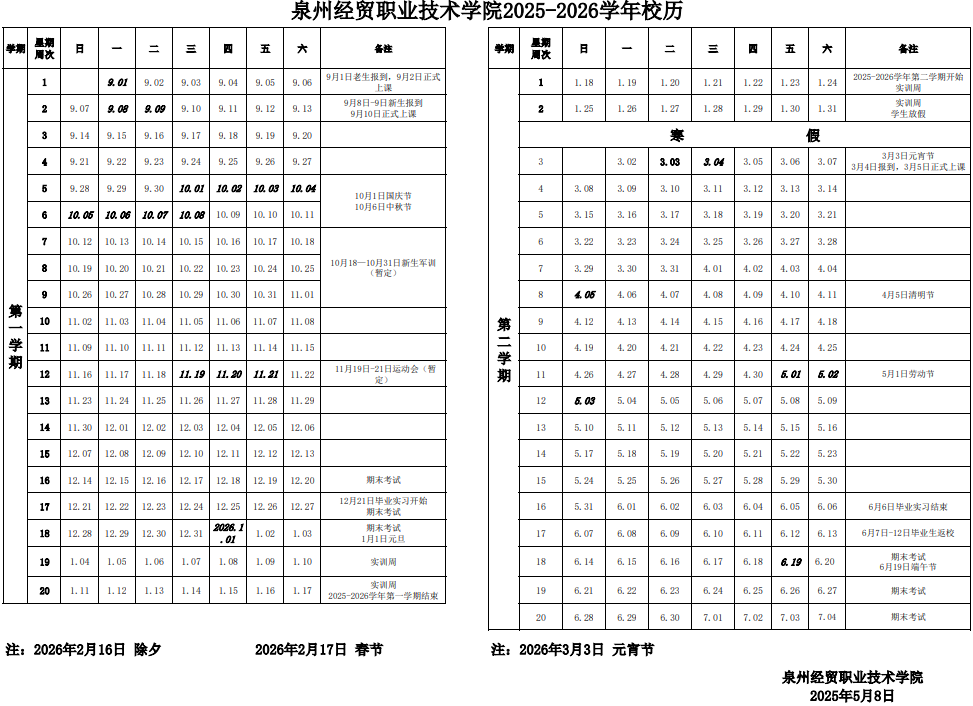 2026泉州经贸职业技术学院寒假时间及开学时间 寒假什么时候放.png