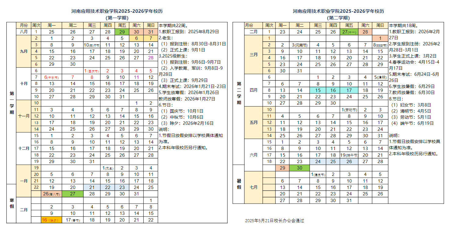 2026河南应用技术职业学院寒假放假时间及开学时间