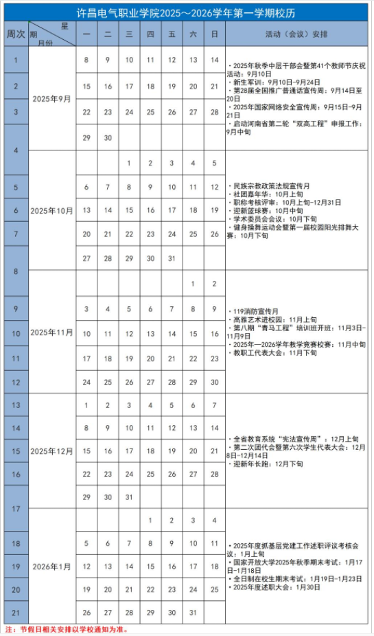 2026许昌电气职业学院寒假放假时间及开学时间