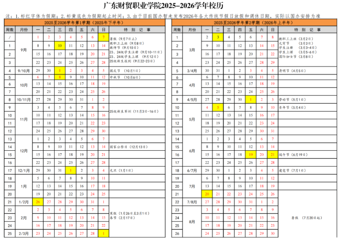 2026广东财贸职业学院寒假及开学时间