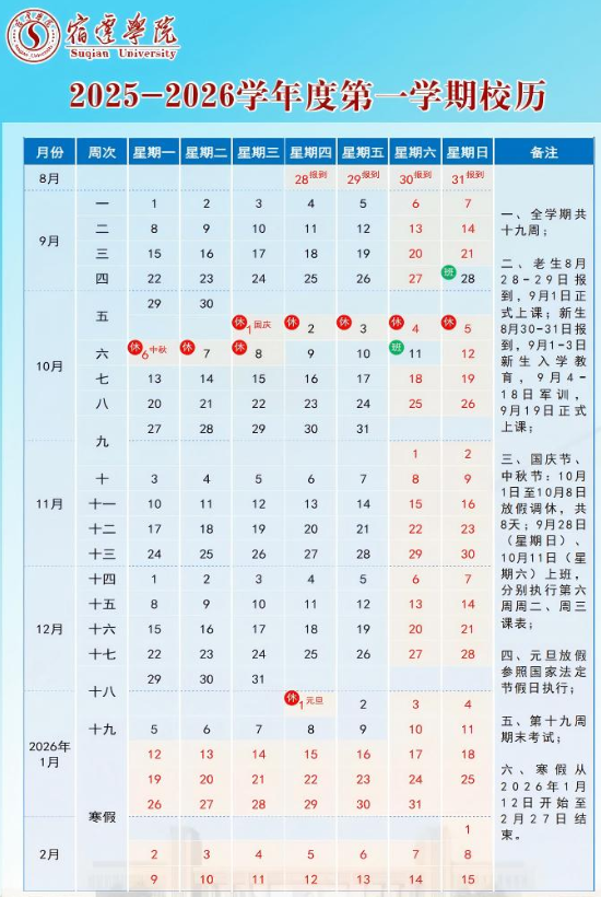 2026宿迁学院寒假及开学时间 2026宿迁学院寒假及开学时间