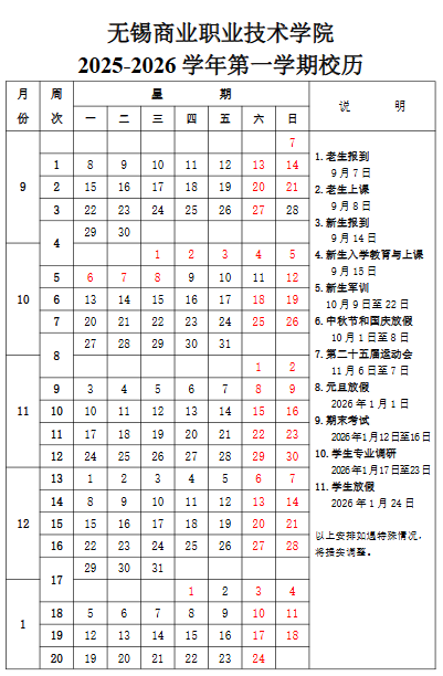 2026无锡商业职业技术学院寒假及开学时间