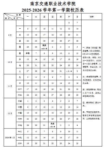 2026南京交通职业技术学院寒假及开学时间