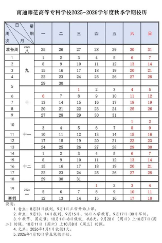 2026南通师范高等专科学校寒假及开学时间