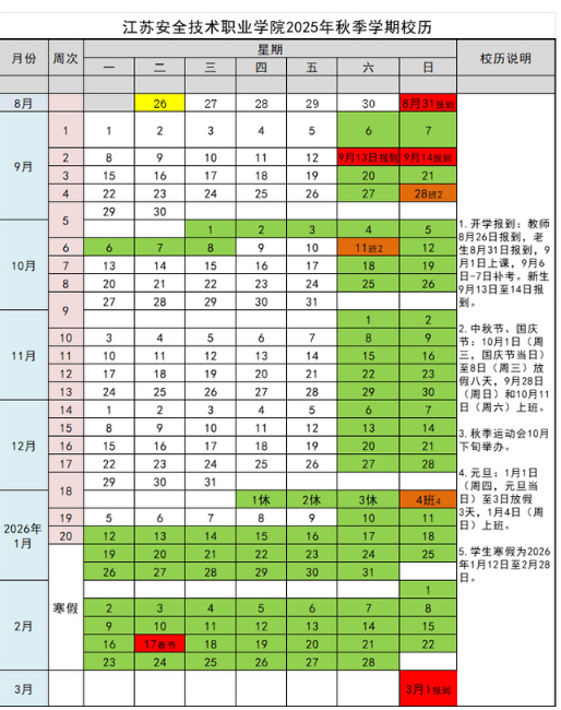 2026江苏安全技术职业学院寒假及开学时间 2026江苏安全技术职业学院寒假及开学时间