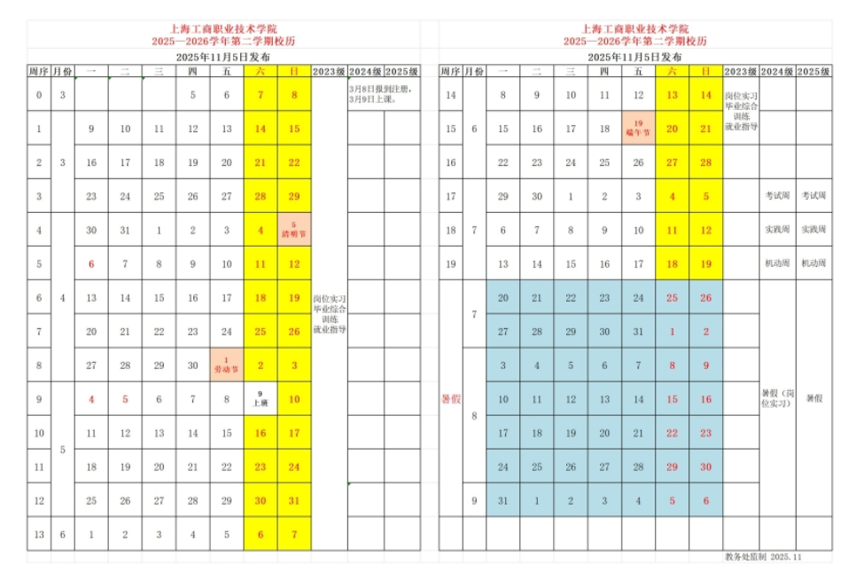 2026上海工商职业技术学院寒假放假时间及开学时间