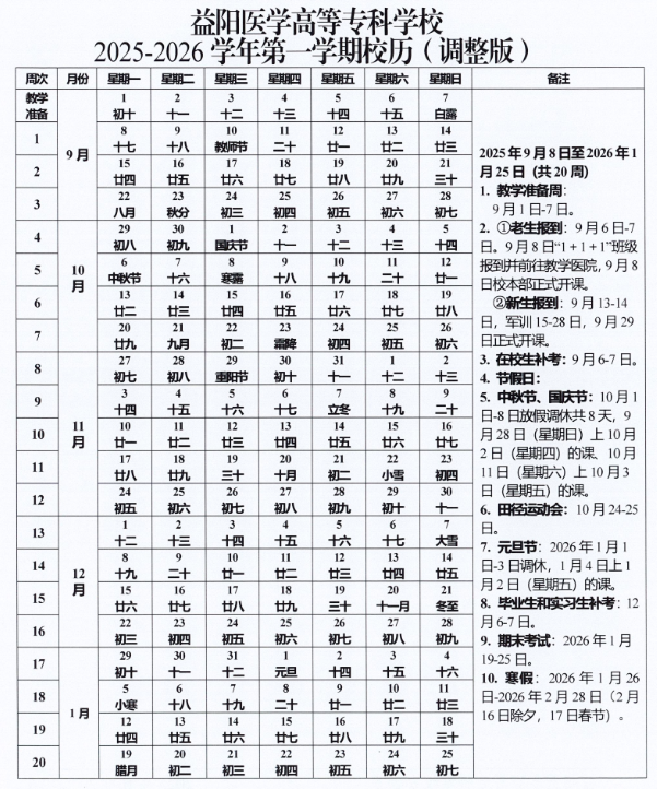 2026益阳医学高等专科学校寒假及开学时间