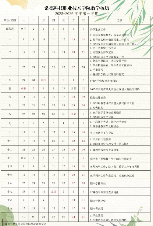 2026常德科技职业技术学院寒假及开学时间