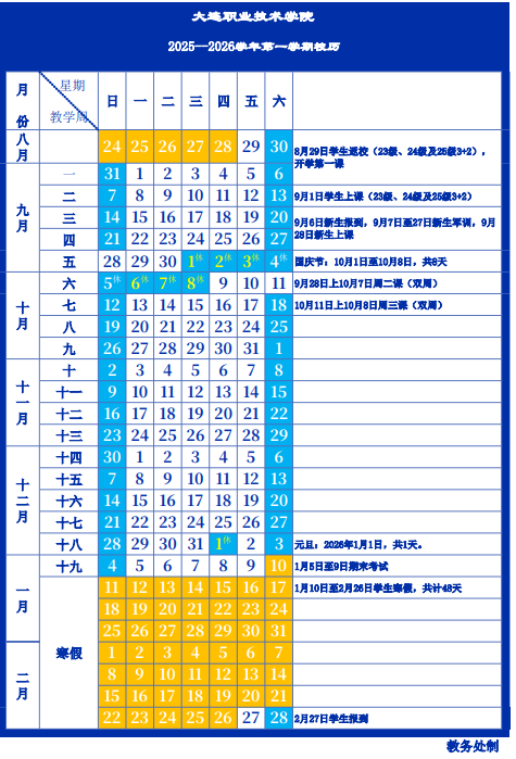 2026大连职业技术学院寒假及开学时间