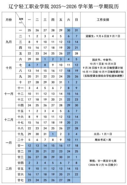 2026辽宁轻工职业学院寒假及开学时间 2026辽宁轻工职业学院寒假及开学时间