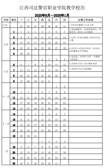 2026江西司法警官职业学院寒假及开学时间 2026江西司法警官职业学院寒假及开学时间