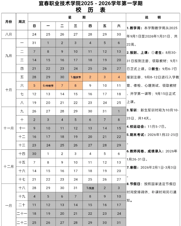 2026宜春职业技术学院寒假及开学时间