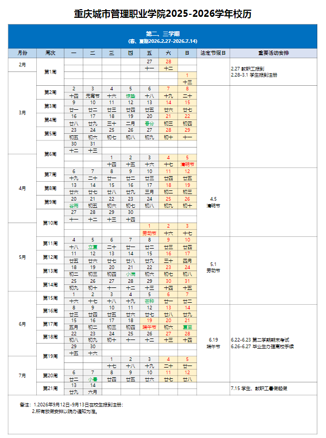 2026重庆城市管理职业学院寒假放假时间及开学时间 2026重庆城市管理职业学院寒假放假时间及开学时间