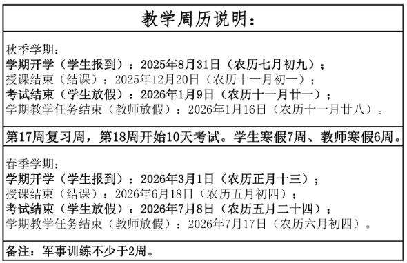 2026吕梁学院寒假及开学时间