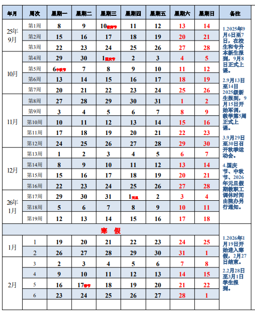 2026山西能源学院寒假及开学时间