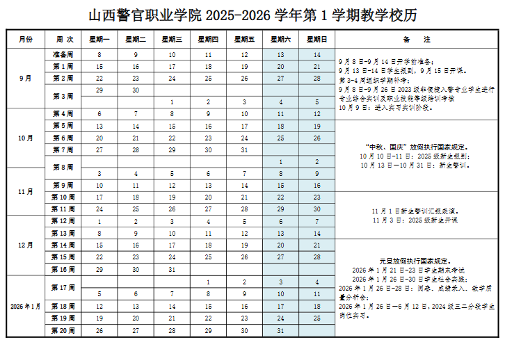 2026山西警官职业学院寒假及开学时间