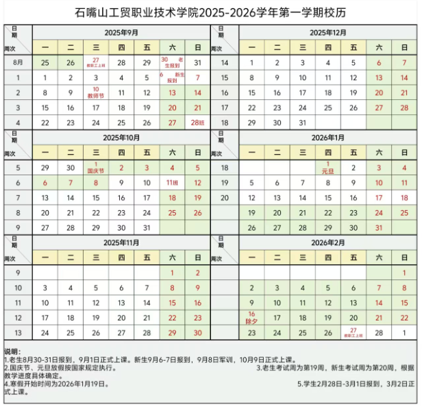 2026石嘴山工贸职业技术学院寒假及开学时间
