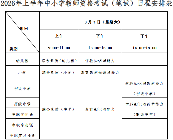 吉林教资2026上半年考试时间 笔试什么时候开考